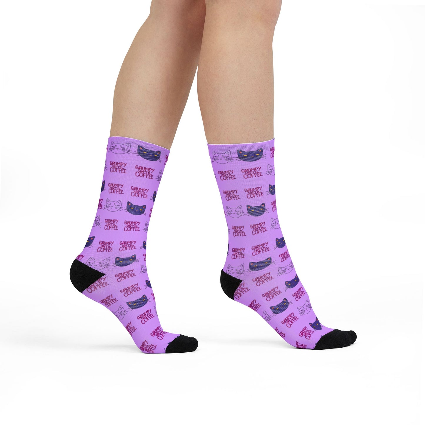 Purple Cat Pattern Crew Socks – Cute Sublimation Cat Face Socks