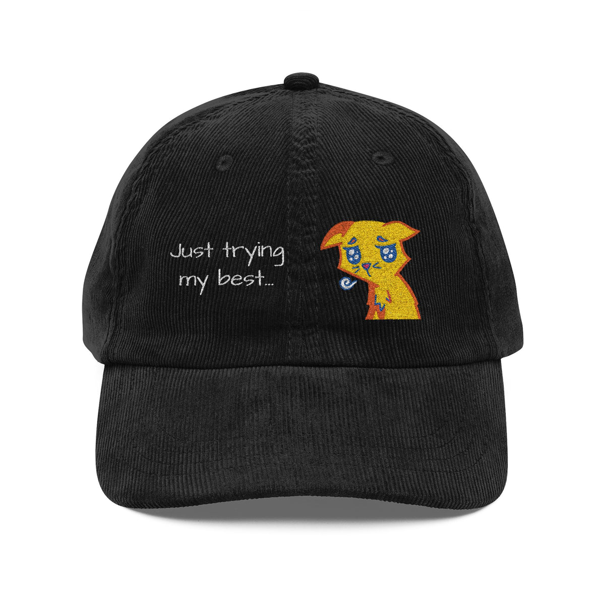 Corduroy Cap — Embroidered 'Just Trying My Best' Puppy Dad Hat