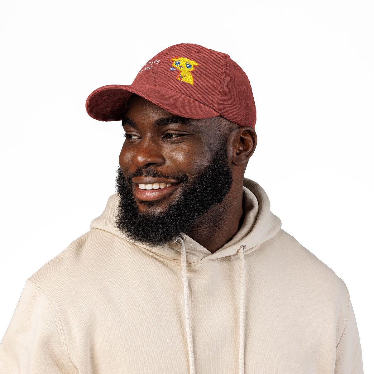 Corduroy Cap — Embroidered 'Just Trying My Best' Puppy Dad Hat