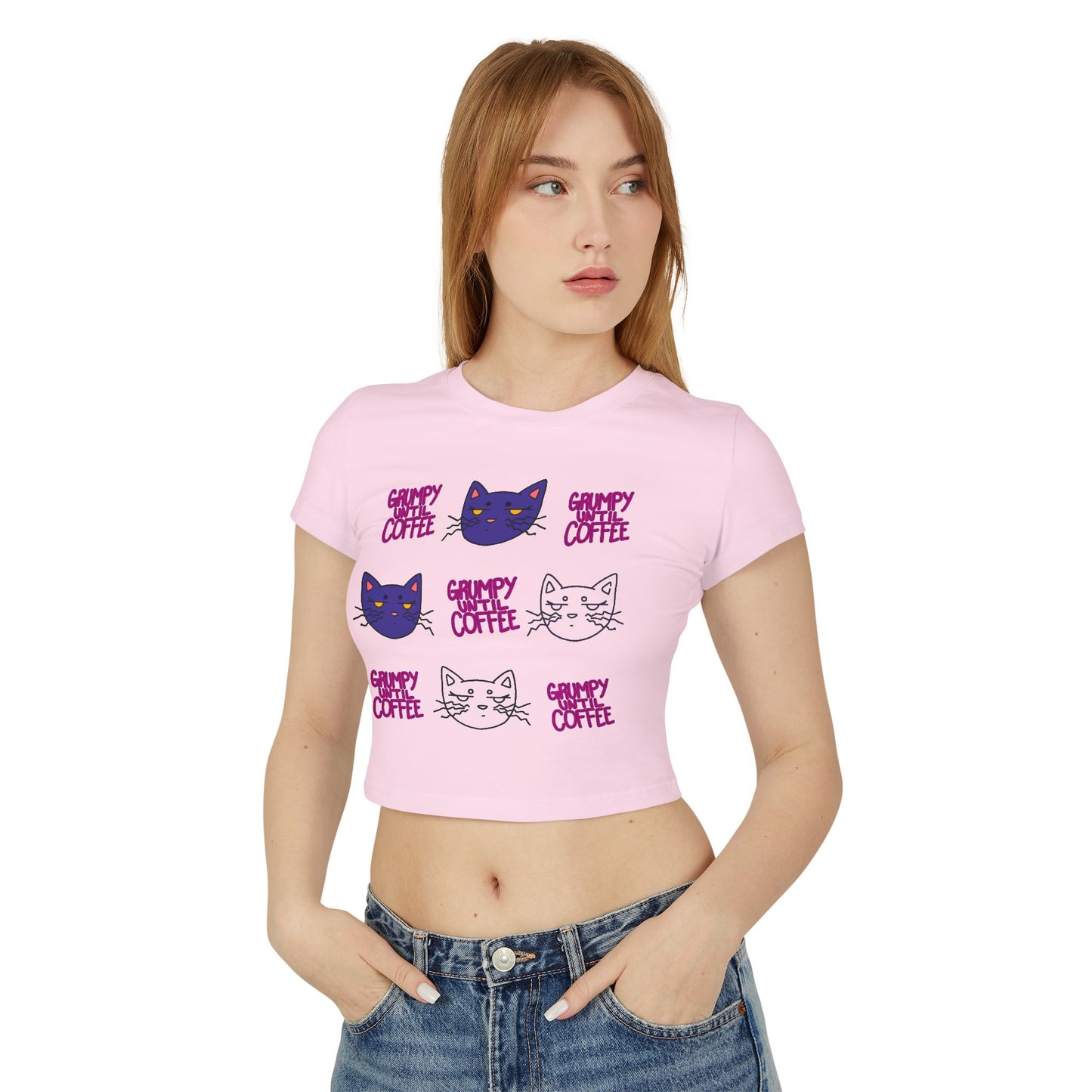 Cat Coffee Graphic Baby Tee — Cute Kawaii Cat Faces & "Chunky Coffee" Print