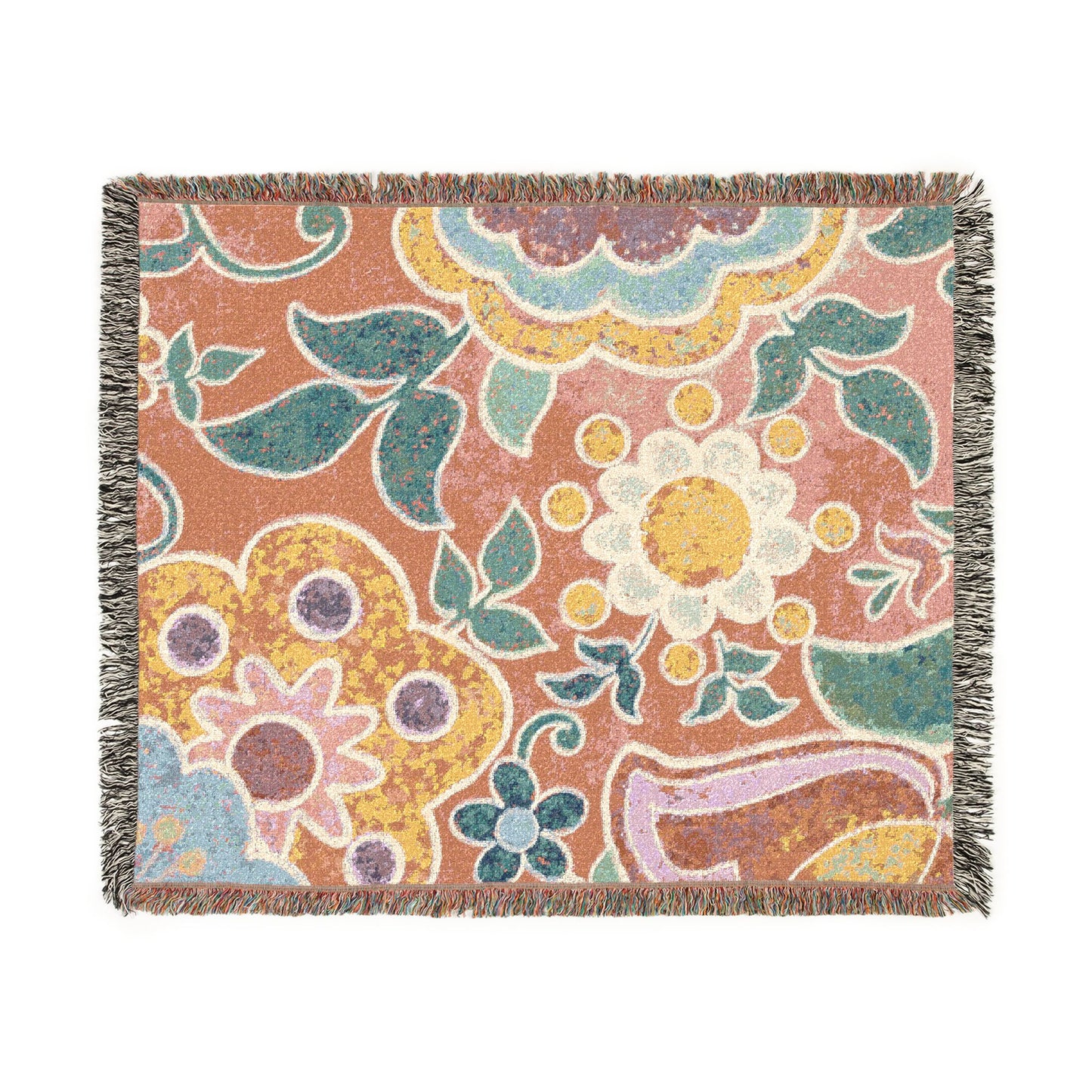 Boho Floral Woven Blanket – Picnic Blanket, Festival Throw, Couch Throw Blanket, Cottagecore Decor, Colorful Woven Tapestry