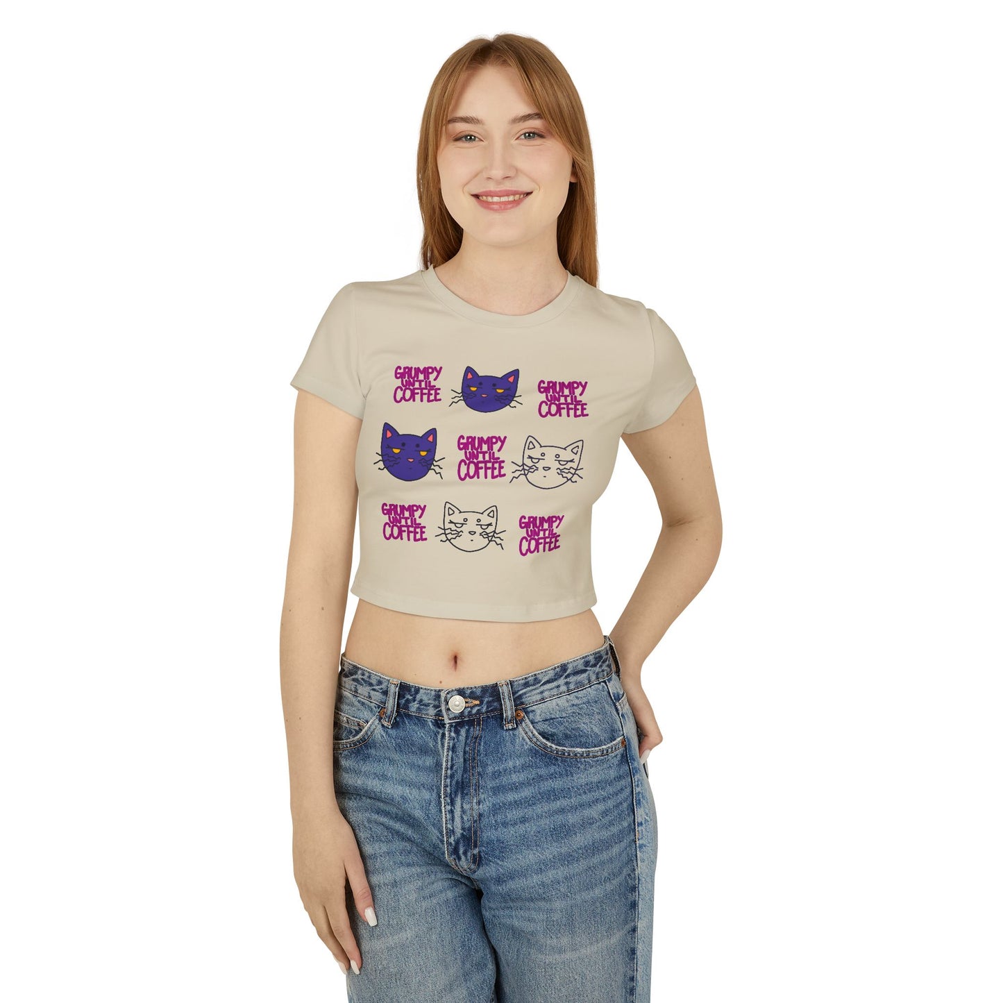 Cat Coffee Graphic Baby Tee — Cute Kawaii Cat Faces & "Chunky Coffee" Print