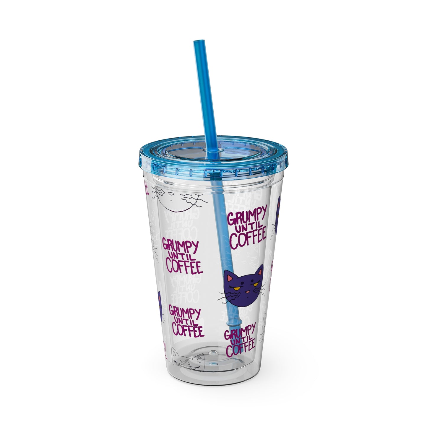 Grumpy Until Coffee | Cute Cat 16oz Acrylic Tumbler