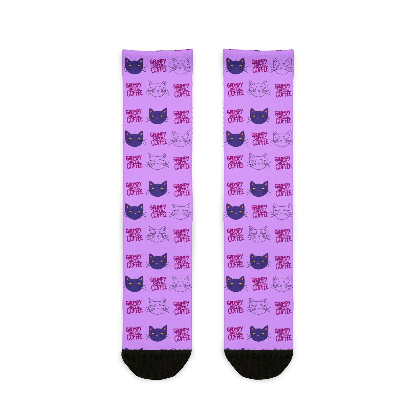 Purple Cat Pattern Crew Socks – Cute Sublimation Cat Face Socks