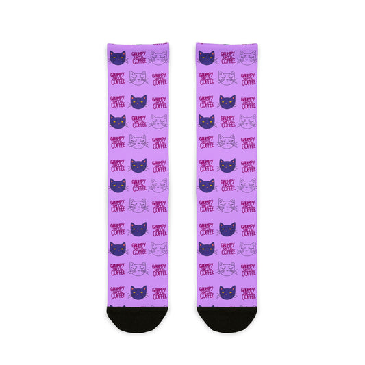 Purple Cat Pattern Crew Socks – Cute Sublimation Cat Face Socks