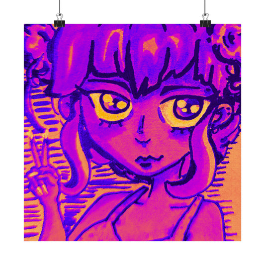 Vibrant Neon Anime Girl Matte Poster