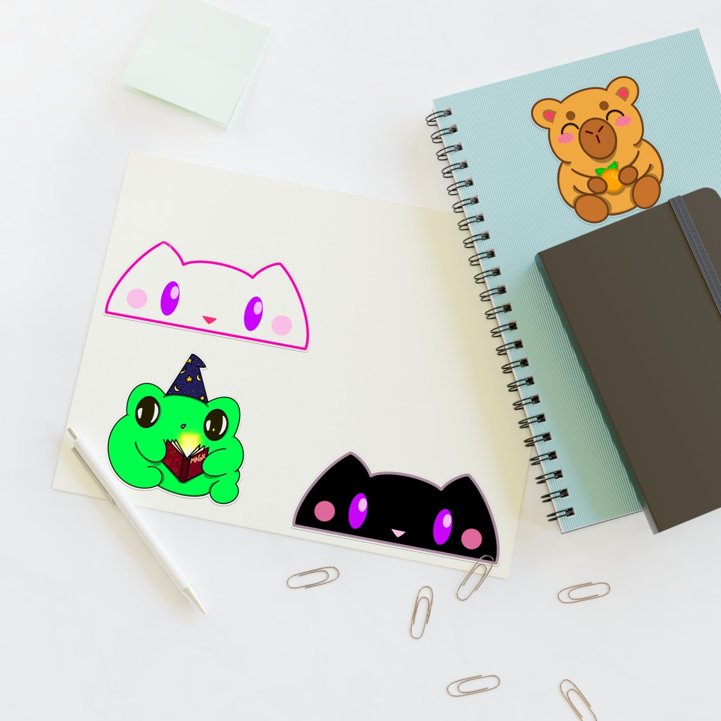 Kawaii Animal Sticker Sheet - Nox, Lumi, Koda & Arlo | Cute Witchy Vinyl Stickers for Journals, Laptops & Gifts