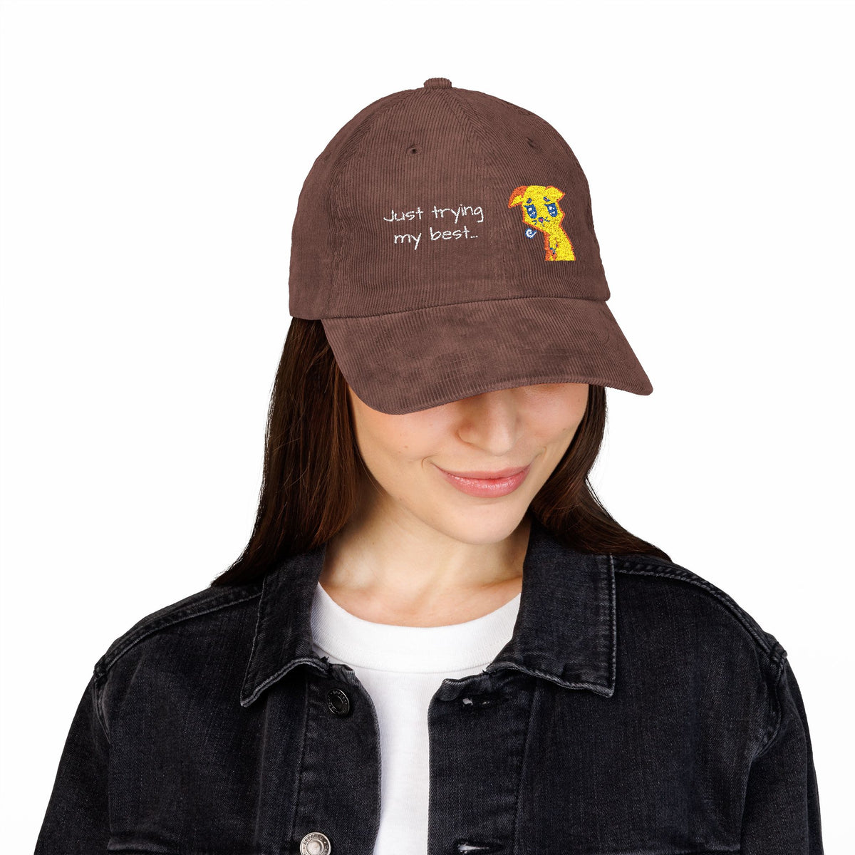 Corduroy Cap — Embroidered 'Just Trying My Best' Puppy Dad Hat