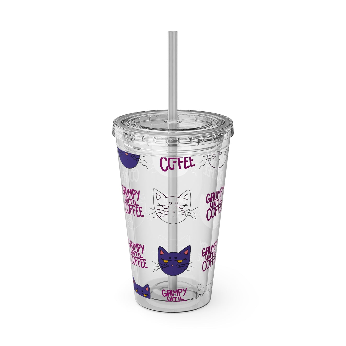 Grumpy Until Coffee | Cute Cat 16oz Acrylic Tumbler