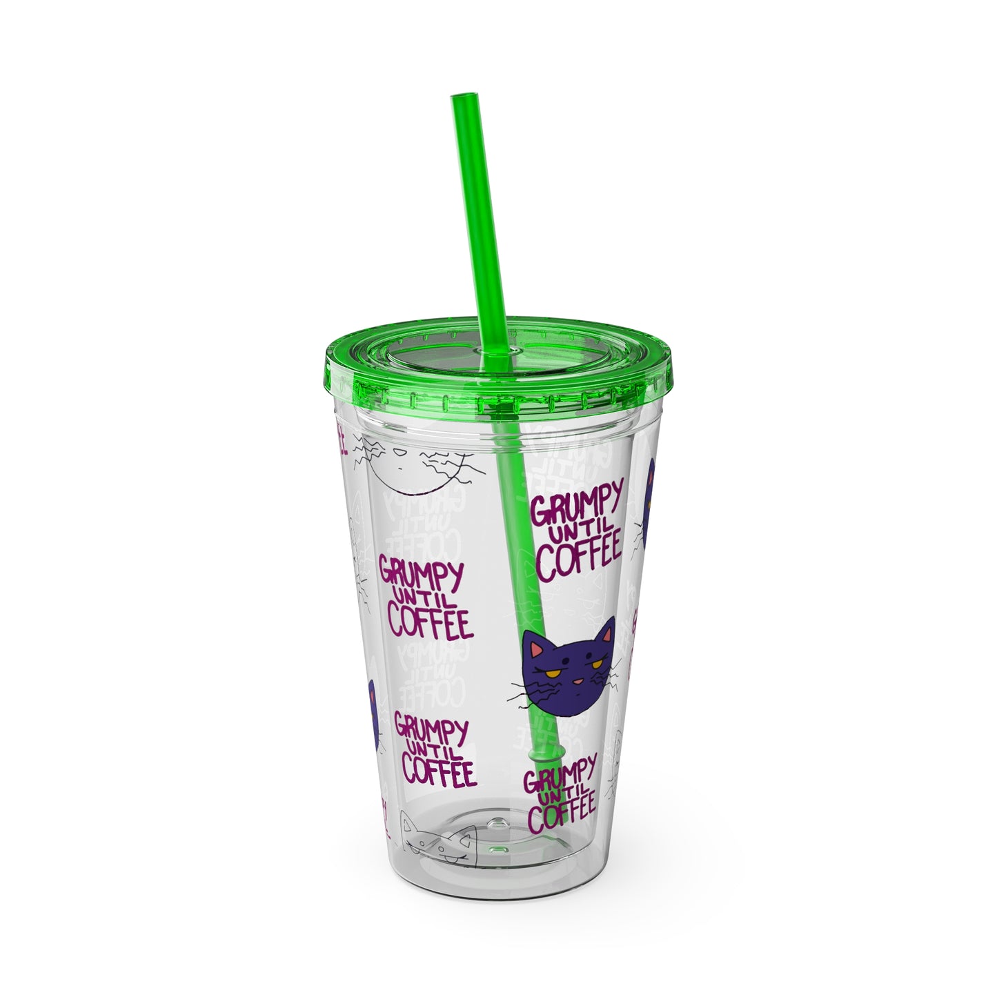 Grumpy Until Coffee | Cute Cat 16oz Acrylic Tumbler