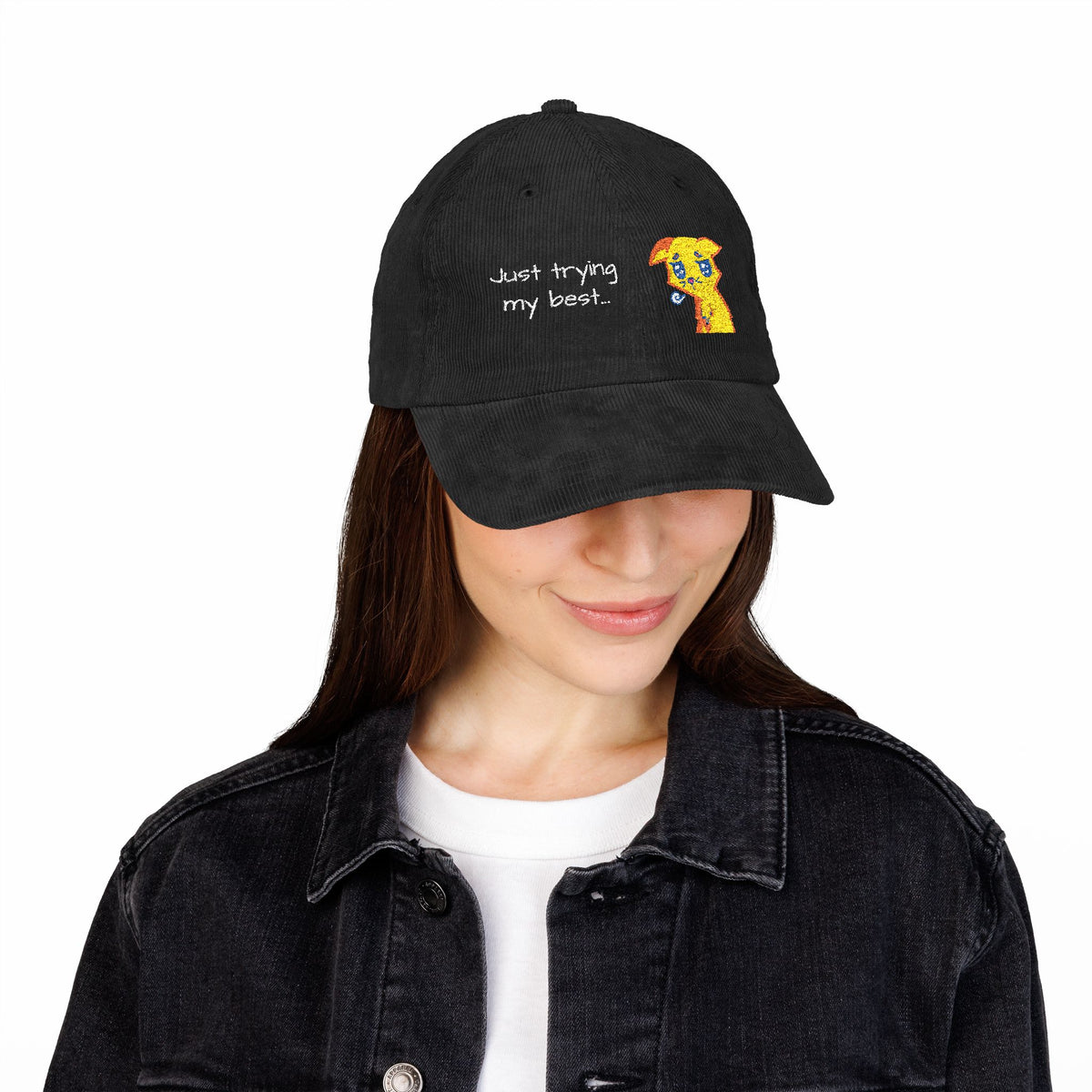 Corduroy Cap — Embroidered 'Just Trying My Best' Puppy Dad Hat