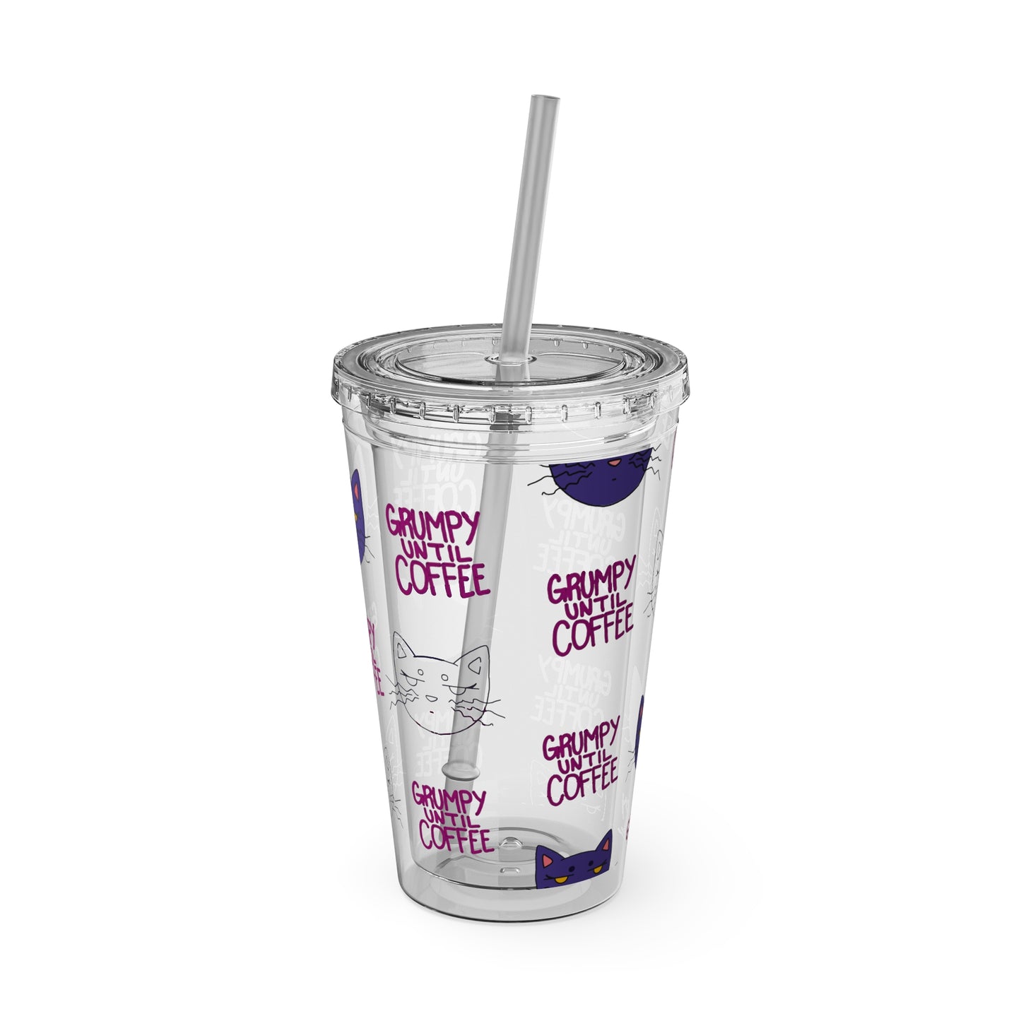 Grumpy Until Coffee | Cute Cat 16oz Acrylic Tumbler