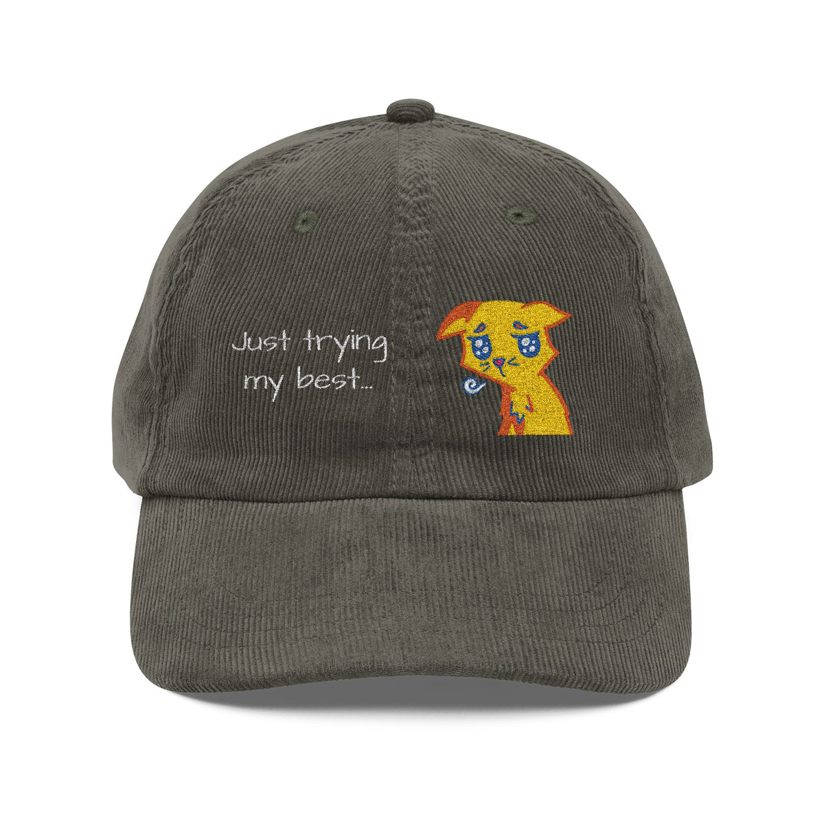 Corduroy Cap — Embroidered 'Just Trying My Best' Puppy Dad Hat