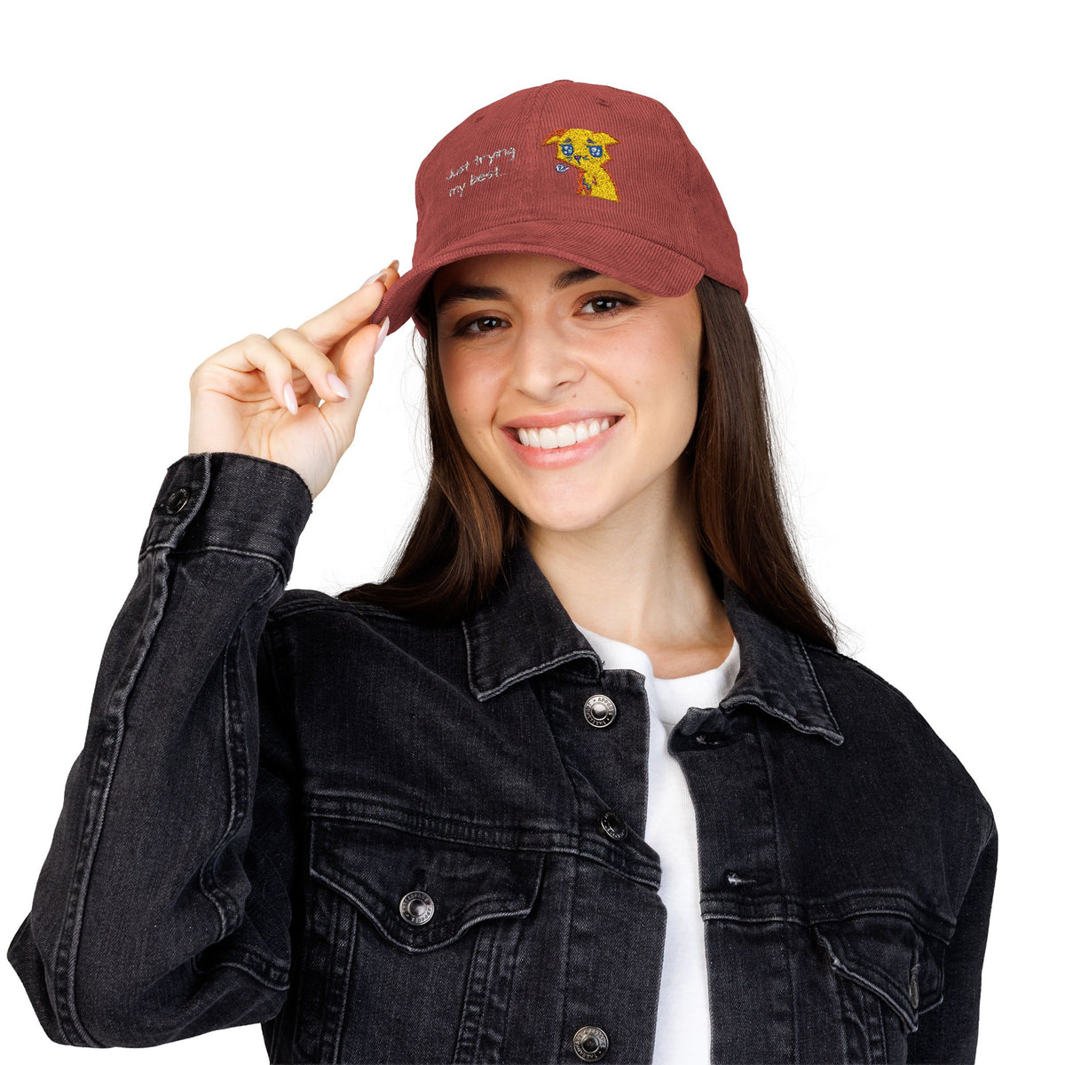Corduroy Cap — Embroidered 'Just Trying My Best' Puppy Dad Hat