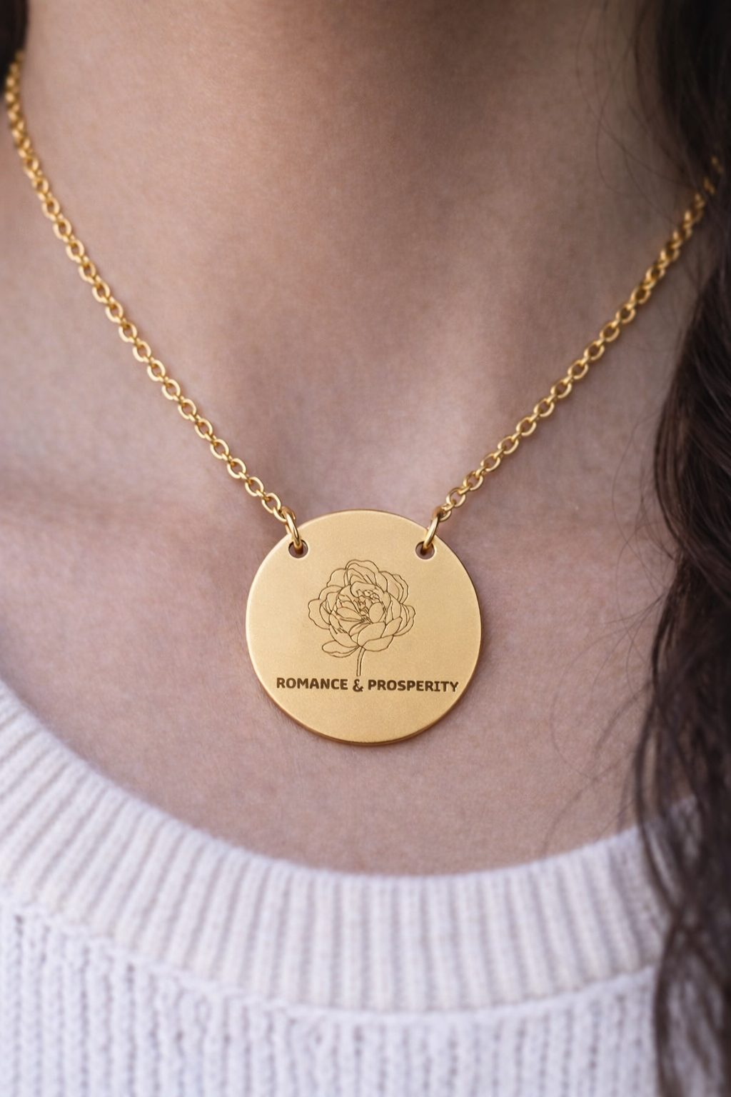 "The Peony" November Birthflower Engraved Necklace— (Romance & Prosperity)